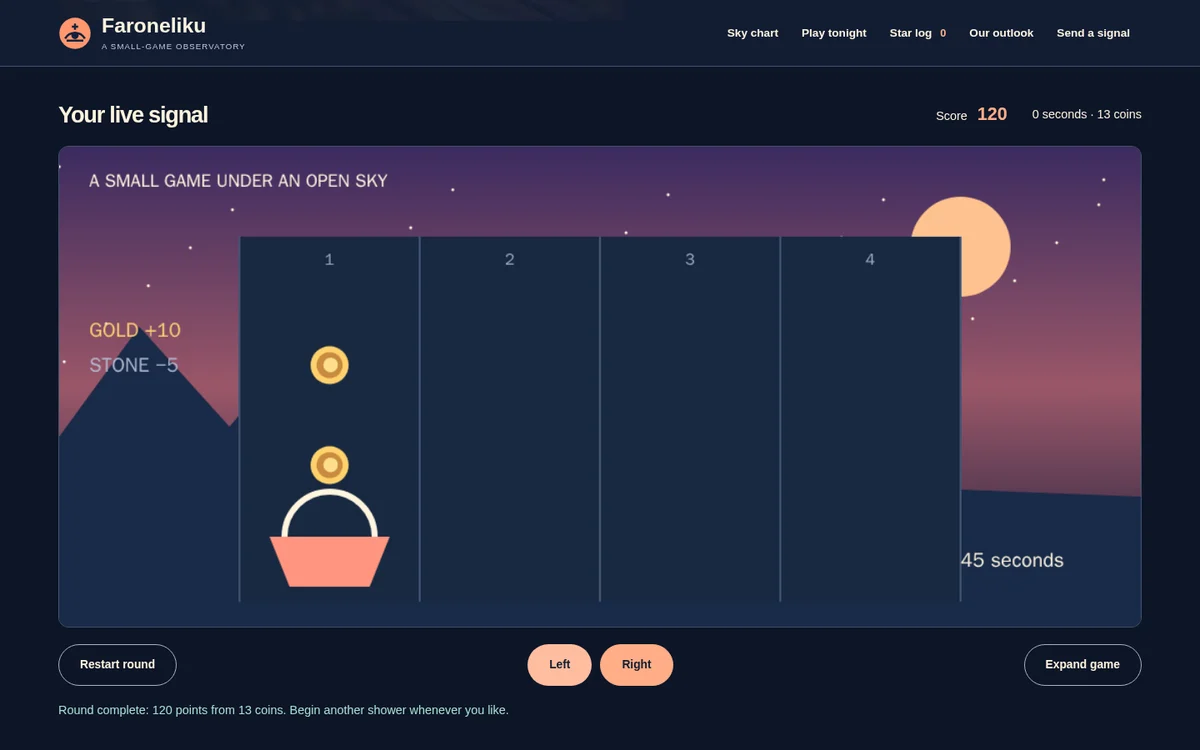 Actual Comet Harvest gameplay captured in the browser